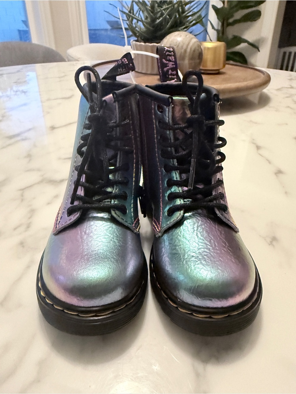 Dr. Martens Kids Iridescent Lace-Up Boots in Purple and Green - Picture 2 of 7